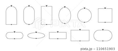 Linear frames with a crown and in the form of arches. Minimalistic aesthetic elements. Pack of vector isolated illustrations on a white background. Linear frames with a crown and in the form of arches. Minimalistic aesthetic elements. Pack of vector isolated illustrations on a white background. 110651903