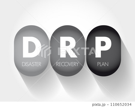 DRP Disaster Recovery Plan - document created by an organization that contains detailed instructions on how to respond to unplanned incidents, acronym text concept background 110652034