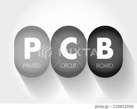 PCB Printed Circuit Board - laminated sandwich structure of conductive and insulating layers, acronym text concept background 110652056