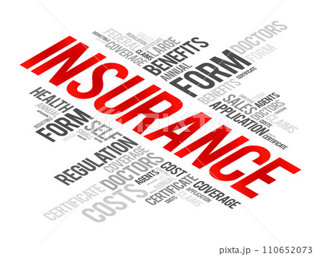 Insurance is a contract in which an insurer indemnifies another against losses, word cloud concept background 110652073