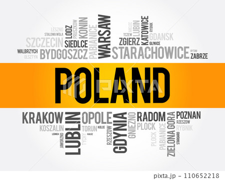 List of cities and towns in Poland, word cloud collage, business and travel concept background List of cities and towns in Poland, word cloud collage, business and travel concept background 110652218