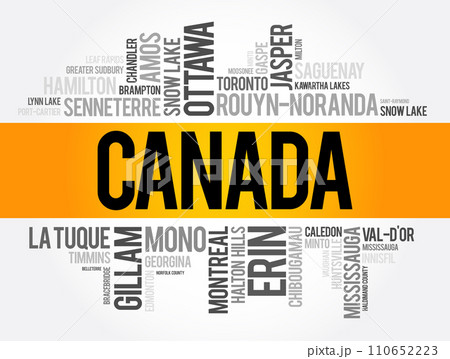 List of cities and towns in Canada, word cloud collage, business and travel concept background 110652223