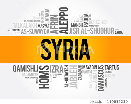 List of cities and towns in Syria, word cloud collage, business and travel concept background 110652239