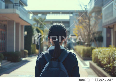 バックパックを背負った学生の後ろ姿、AI生成画像 110652287