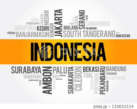 List of cities and towns in Indonesia, word cloud collage, business and travel concept background 110652514