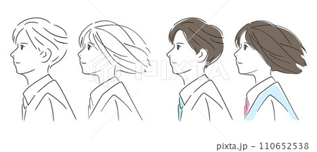 男女の中学生、高校生、女性と男性の横顔、学校や青春用のマンガ風ベクターイラスト素材 男女の中学生、高校生、女性と男性の横顔、学校や青春用のマンガ風ベクターイラスト素材 110652538