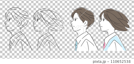 男女の中学生、高校生、女性と男性の横顔、学校や青春用のマンガ風ベクターイラスト素材 男女の中学生、高校生、女性と男性の横顔、学校や青春用のマンガ風ベクターイラスト素材 110652538