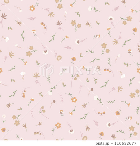 Cute abstract floral vector pattern with small flowers. Collage contemporary seamless pattern. Hand drawn cartoon style pattern. Minimalism 110652677