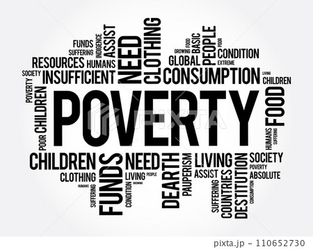 Poverty is the state of having few material possessions or little income, word concept background 110652730