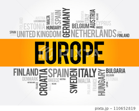 Europe List of cities word cloud collage, travel concept background 110652819