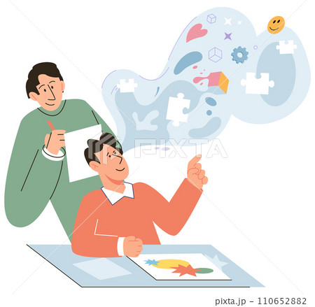 Game therapy vector illustration. Playing games allows for practical application and continuous practice acquired skills Psychology and psychotherapy contribute to understanding psychological impact Game therapy vector illustration. Playing games allows for practical application and continuous practice acquired skills Psychology and psychotherapy contribute to understanding psychological impact 110652882