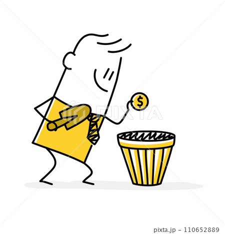 Businessman put golden coin in soil. 110652889