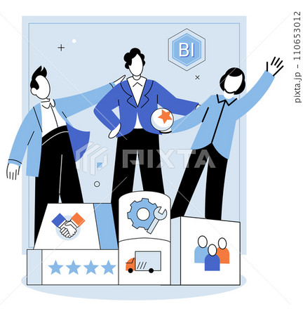 Business Association. Vector illustration. Leadership skills are essential for guiding teams and driving business success Meetings provide platform for collaboration and decision making in business 110653012