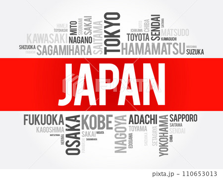 List of cities in Japan, word cloud collage, travel concept background 110653013