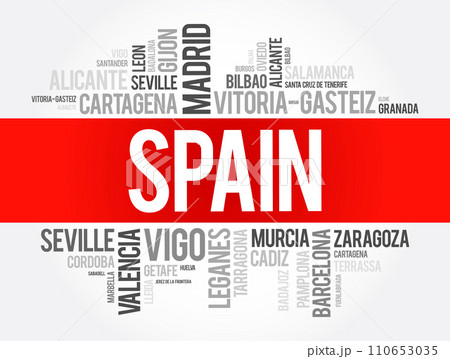 List of cities in Spain word cloud, Spanish municipalities, business and travel concept background 110653035