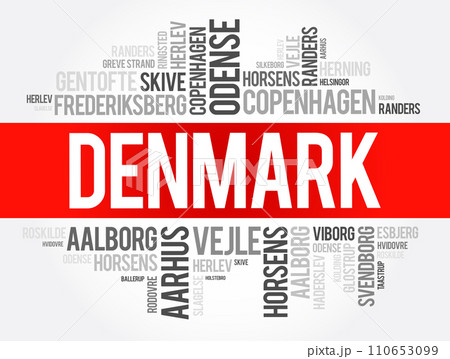 List of cities and towns in Denmark, word cloud collage, business and travel concept background 110653099