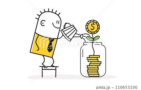 Happy businessman, investor holding watering can. 110653100