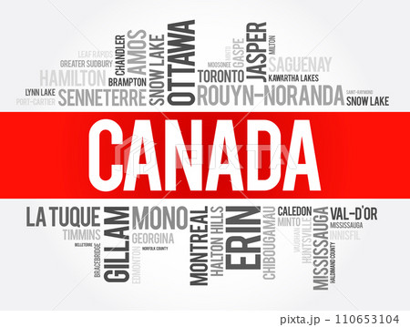 List of cities and towns in Canada, word cloud collage, business and travel concept background List of cities and towns in Canada, word cloud collage, business and travel concept background 110653104