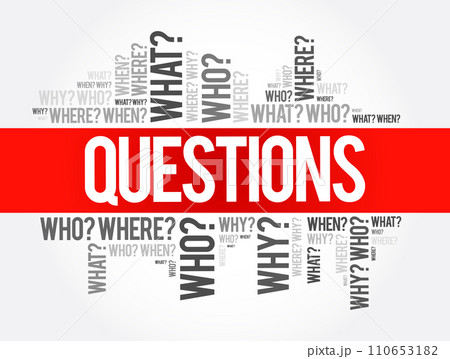 Questions whose answers are considered basic in information gathering or problem solving, word cloud background 110653182