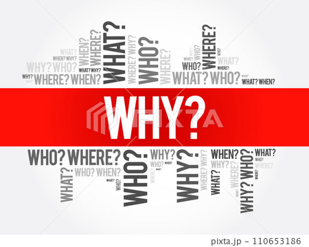 WHY? Question word and questions whose answers are considered basic in information gathering or problem solving, word cloud background 110653186