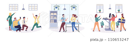 Office playing vector illustration. Each employee brings their unique character and personality to office, enriching overall atmosphere Infusing fun into workplace c create vibrant and engaging 110653247