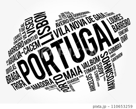 List of cities and towns in Portugal, word cloud collage, business and travel concept background 110653259