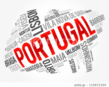 List of cities and towns in Portugal, word cloud collage, business and travel concept background 110653260