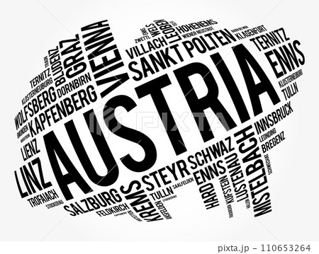 List of cities and towns in AUSTRIA, word cloud collage, business and travel concept background 110653264
