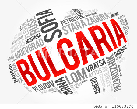 List of cities and towns in Bulgaria, word cloud collage, business and travel concept background 110653270