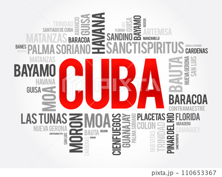 List of cities and towns in Cuba, word cloud collage, business and travel concept background 110653367