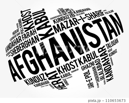 List of cities and towns in Afghanistan, word cloud collage, business and travel concept background 110653673
