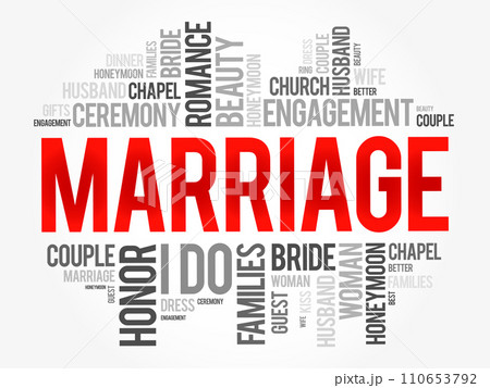 Marriage - the legally or formally recognized union of two people as partners in a personal relationship, word cloud concept background 110653792