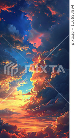 AIで生成されたドラマチックな夕焼けのイラスト素材 [110653894] - PIXTA