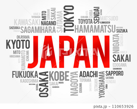 List of cities in Japan, word cloud collage, travel concept background 110653926