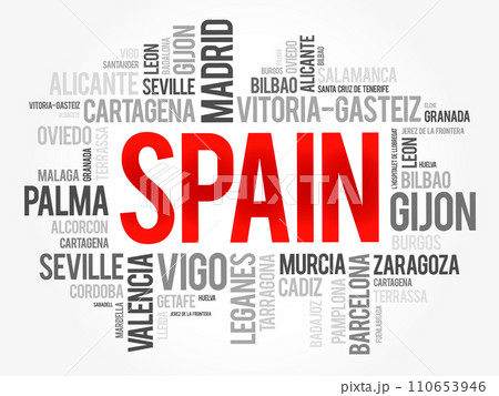 List of cities in Spain word cloud, Spanish municipalities, business and travel concept background List of cities in Spain word cloud, Spanish municipalities, business and travel concept background 110653946