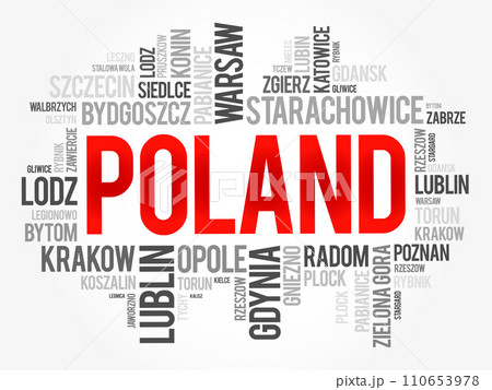 List of cities and towns in Poland, word cloud collage, business and travel concept background 110653978