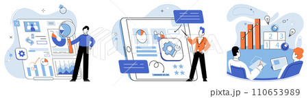 Business manage. Vector illustration. The ability to adapt to change is crucial in business management Investments in right areas can lead to business success Business managers strategize Business manage. Vector illustration. The ability to adapt to change is crucial in business management Investments in right areas can lead to business success Business managers strategize 110653989