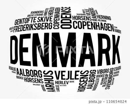 List of cities and towns in Denmark, word cloud collage, business and travel concept background 110654024