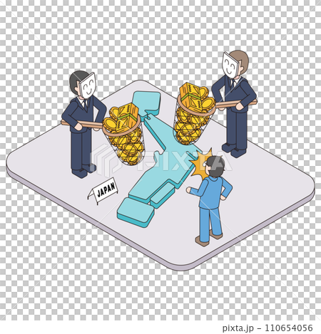 海外から日本国内のお金を騙しとっている犯罪者のアイソメイラスト 110654056