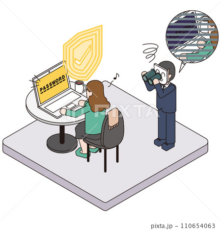 セキュリティが頑丈なので外出先のパソコン作業中に犯罪者にパスワードを盗み見られていないアイソメイラス 110654063