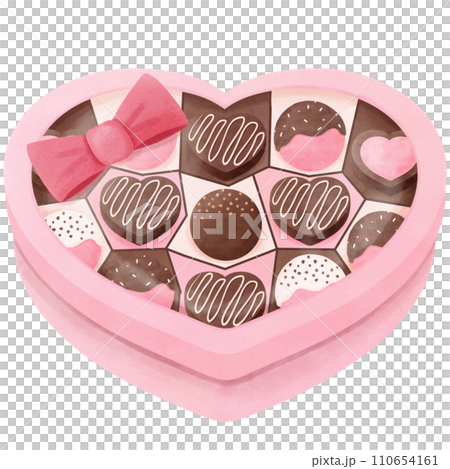 Heart shaped box with tasty chocolate candies watercolor  clip art 110654161