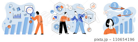 Business manage. Vector illustration. Business managers strategize to achieve their objectives Effective communication is vital in business management Innovation plays significant role in corporate 110654196