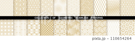 Geometric set of seamless gold and white patterns. Simple vector graphics 110654264