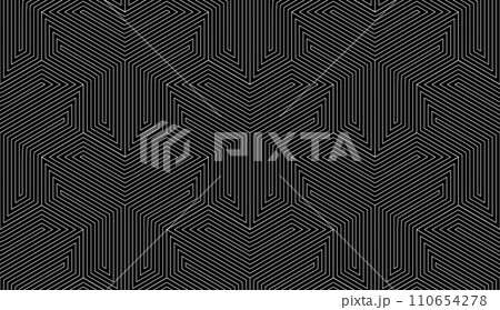 Abstract geometric pattern with stripes, lines. Seamless vector background. White and black ornament. Simple lattice graphic design. 110654278
