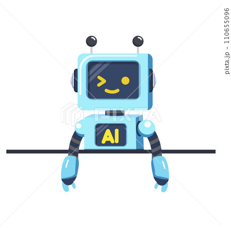 Cute robot with empty blank white board 110655096