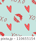 Love seamless pattern. Valentine Day Xo xo. vector hand drawn xoxo text and heart 110655154