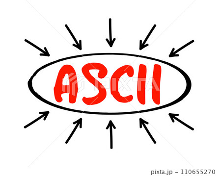 ASCII - American Standard Code for Information Interchange acronym text with arrows, technology concept background 110655270