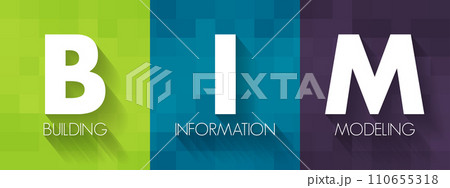 BIM Building Information Modeling - digital representation of physical and functional characteristics of a facility, acronym text concept background 110655318