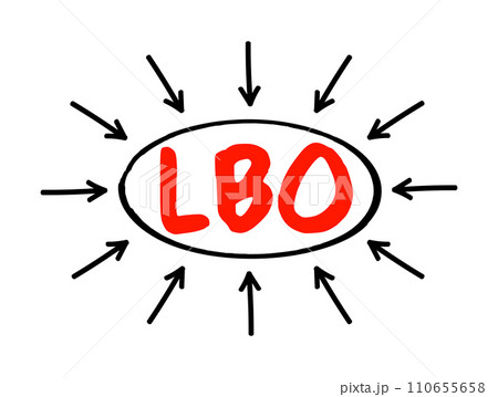 LBO - Leveraged Buyout is one company's acquisition of another company using a significant amount of borrowed money to meet the cost of acquisition, acronym text with arrows 110655658