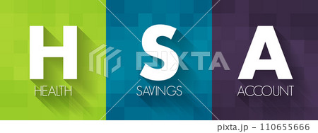 HSA Health Savings Account - tax-advantaged account to help people save for medical expenses that are not reimbursed by high-deductible health plans, acronym text concept background 110655666